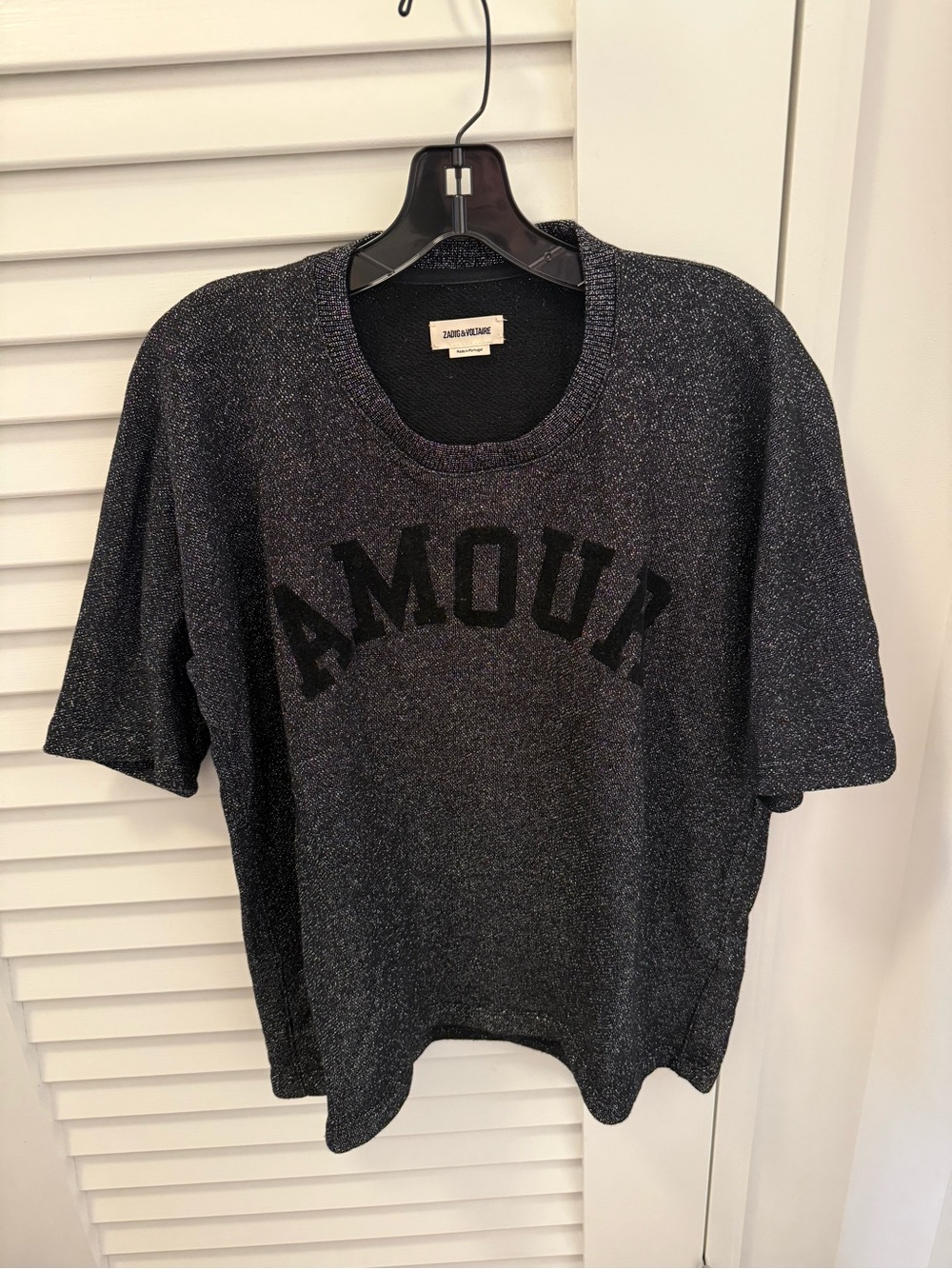 Zadig & Voltaire Black Sparkle 'AMOUR' Short Sleeve Tee